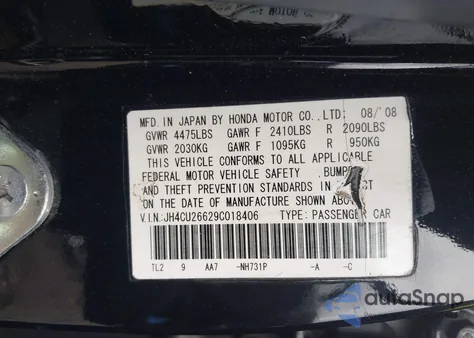 2009 Acura Tsx from USA, damaged, VIN JH4CU26629C018406